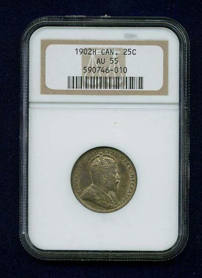 CANADA EDWARD VII 1902-H  25 CENTS COIN, ALMOST UNCIRCULATED, CERTIFIED NGC AU55 - Image 1 of 4