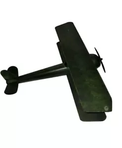 Antica scultura biplano in metallo verde - vintage arte popolare stile banderuola meteorologica... - Foto 1 di 21