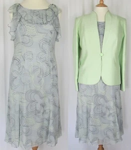 New Jacques Vert Zinc & Apple Chiffon Style Dress & Shantung Jacket UK 14 £318 - Picture 1 of 12