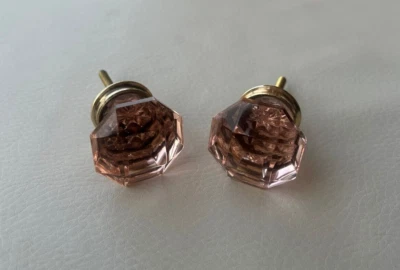 Antigo Vitoriano Corte Diamante Pêssego Rosa Botão de Vidro Alça Gaveta Armário Janela 2X - Imagem 1 de 4