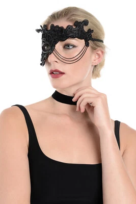 Zac's Alter Ego Black Mesh & Rubber Masquerade Mask with Hanging Triple Chain - Image 1 of 4