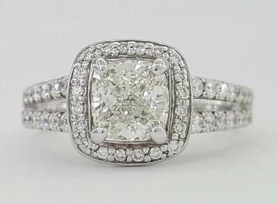 Scott Kay 气垫切割钻石光环订婚戒指 1.39 克拉 14K 白金 IGI — 第 1/4 张图片