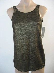 EILEEN FISHER Black Gold Linen Jersey Shimmer Long Slim Tank Top PL NWT $118 - Picture 1 of 5