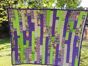 Handmade Frogs. Flower, Purple Patchwork 37 x 45 Inch Cotton Blanket - Picture 1 of 3