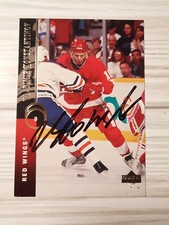 Vladimir Konstantinov  signed hockey card.  Upper Deck #189. Hand signed guarant