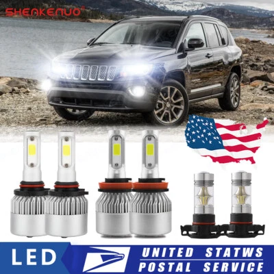For Jeep Compass 2011 2012 2013 - 6000K LED Headlights + Fog Bulbs Combo Kit 6x - Image 1 of 4
