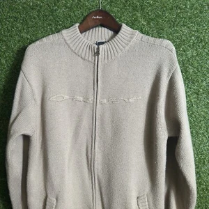 Vintage Oakley Sweater Mens Large Knit Wool Blend Brown Full Zip SOFTWWARE 90s - Picture 1 of 11