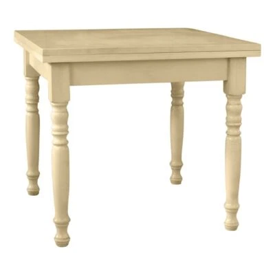 TAVOLO IN LEGNO ALLUNGABILE A LIBRO GAMBE TORNITE SHABBY CHIC AVORIO ANTICATO - Immagine 1 di 3