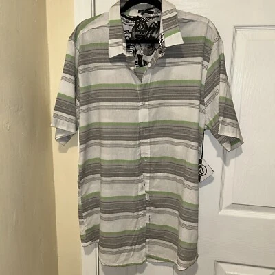 Volcom Men’s Slim Fit Short Sleeve Button Shirt Green Gray White Size XXL New - Image 1 of 4