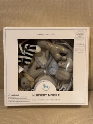 NEW POTTERY BARN Baby Nursery Mobile Knit ZOO Animals Plays Talk to the Animals - Image 1 of 4