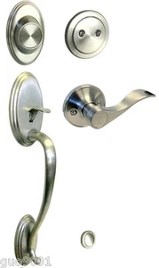 Satin Nickel Front Door Dummy Handleset  lever lock 838 with free shipping - Picture 1 of 4