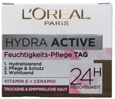 L'Oréal Paris Hydra Active Feuchtigkeits-Pflege TAG 24H VITAMIN E + CERAMID 50ml - Bild 1 von 4