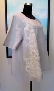 Blue Fish Taupe & Cream 100% Linen Tunic Top - Picture 1 of 10