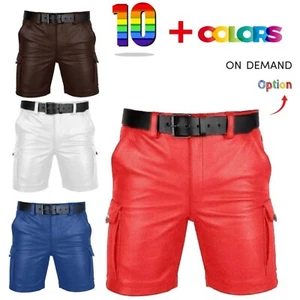 Mens Genuine Leather Cargo Shorts Sexy Fetish Club Wear Gay Soft Casual Shorts - Picture 1 of 9