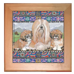 Lhasa Apso Dog Kitchen Ceramic Trivet Framed in Pine 8" x 8" - Picture 1 of 1