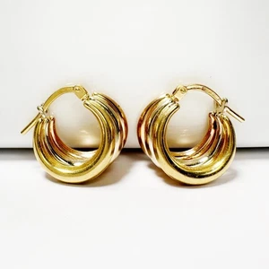 Vintage 18k Gold 3 bands 3 gold trinity hoop Earrings - Picture 1 of 12