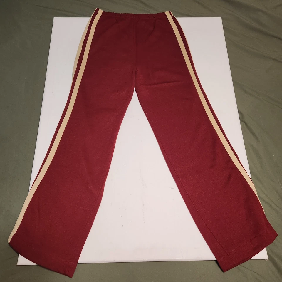 Calça de moletom vintage anos 80 malha borgonha vermelha faixa listras b menino feita nos EUA - Imagem 1 de 4