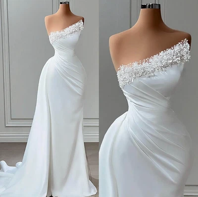 Vestido de noiva sereia moderno frisado pérola sem alças vestidos de noiva - Imagem 1 de 4