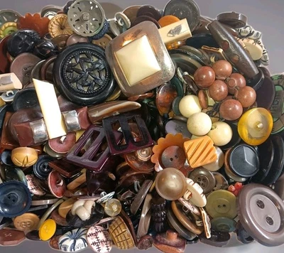 Premium Vintage Buttons Mix Earthy Tones Natural Materials Veg Ivory Celluloid + - Image 1 of 4