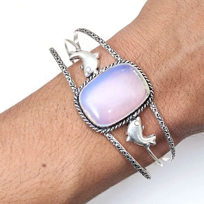 Браслеты-манжеты ювелирные изделия ручной работы опал молочный огонь 7 дюймов регулируемые - Изображение 1 из 4