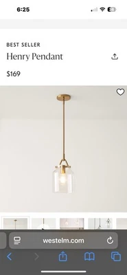 West Elm Henry Pendant 7.5” Fixture, No Shade - Image 1 of 4