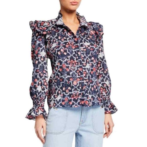 Etoile Isabel Marant Tedy Camicia arricciacapelli in lino stampata