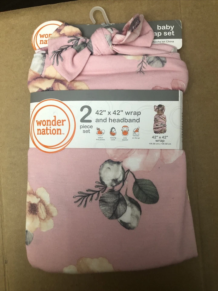 Baby Infant Swaddle Wrap and Headband 42x42 Wonder Nation - Pink Girl