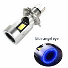 Motorcycle Scooter H4 LED Headlight Blue Angel Eyes Ring High Low Beam Bulb 25W