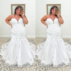 Mermaid Wedding Dresses Sweetheart Lace Appliques Beach Sweep Train Bridal Gown - Picture 1 of 9
