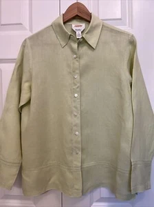 VTG Talbots Petites 8P Button Front Blouse 100% Irish Linen LS Classic Lt Green - Picture 1 of 5