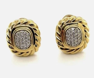 David Yurman 18k Gold Diamond Albion Omega Back Earrings 14.1Grams $4500 Retail - Picture 1 of 10