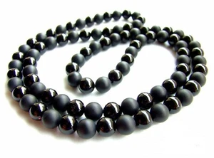 Hombres Collar Negro & Mate Onix 8mm Gema Natural Cuentas Joyería 30" Pulgadas - Imagen 1 de 1