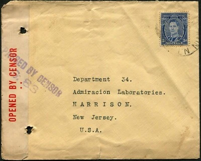 Australia Port Darwin to Harrison USA Censored Business Cover 1941 WWII - Image 1 of 2