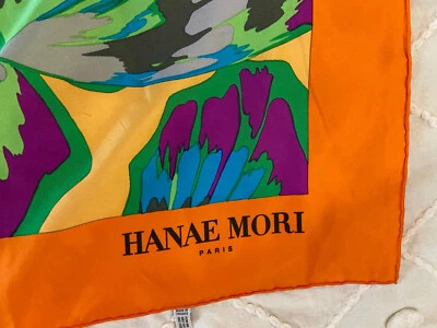 Bufanda de seda grande naranja multicolor Hanae Mori ~ París ~ Hecha en Francia ~ Como nueva Foto 1 de 4