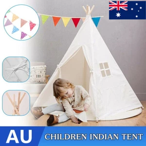 AU Large Teepee Tent Kids Cotton Canvas Pretend Play House Boy Girls Wigwam New - Picture 1 of 11