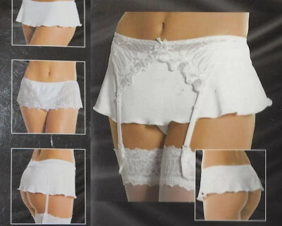 String Panty mit Strumpfhalter 3 Teile weiss Rot mit Spitze Gr. 38 42 44 - Bild 1 von 4