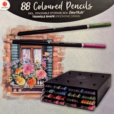 Buntstifte Set 88 Farbstifte in Stapelbox grün blau Zeichnen Malen Skizzieren - Bild 1 von 4