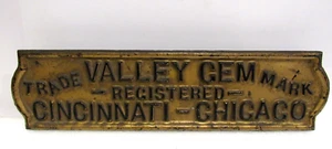 Antique Valley Gem Piano Co Trade Mark Cinn Chicago Heavy Metal Sign Original - Bild 1 von 4