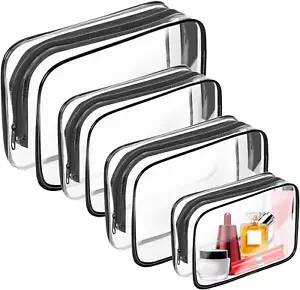 4 Pack Clear Toiletry Bag, Portable Travel Makeup Pouch with Zipper, TSA Approve - Picture 1 of 12