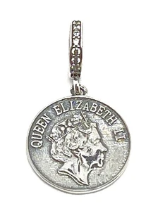 QUEEN ELIZABETH II COIN MEMORIAL ROYAL CHARM 💜 GENUINE 925 STERLING SILVER - Picture 1 of 11