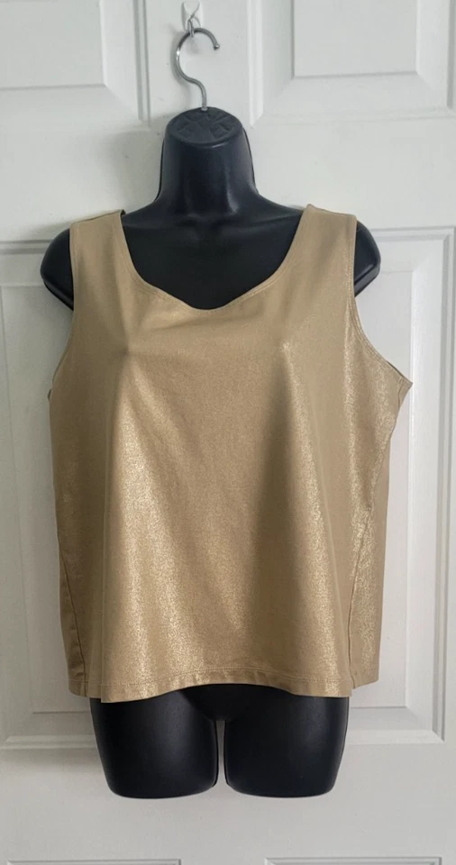 Top tejido sin mangas elástico para mujer Chico's dorado brillante talla 3 ¡En muy buena condición! Foto 1 de 3