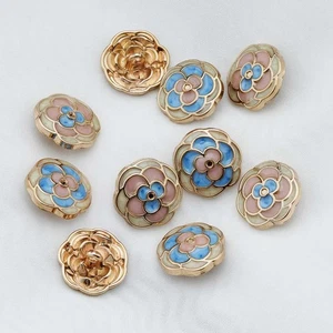 5pcs Vintage Camellia Metal Buttons Gold Edge for Clothing DIY Sewing 15-23mm - Picture 1 of 7