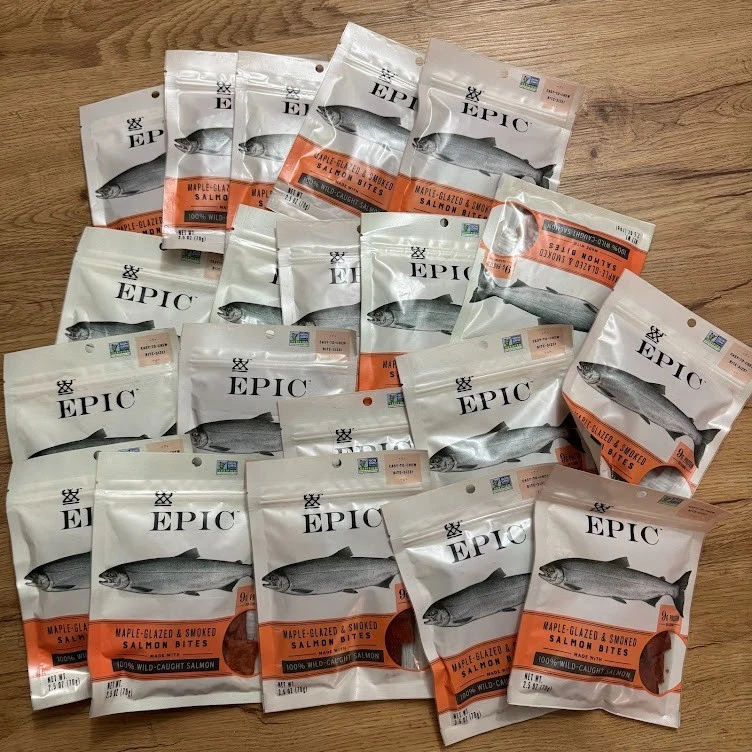 Mordeduras de salmón EPIC - capturadas en la naturaleza - 20 bolsas - bolsas de 2,5 oz cada una Foto 1 de 3