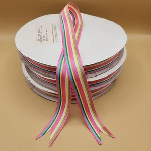 Rosa gestreiftes Ripsband 3 Spulen 275 Yds Hergestellt in den USA 7/8" Handwerk Vintage - Bild 1 von 11