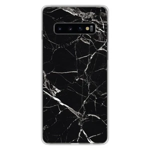 Coque en silicone imprimée compatible Samsung Galaxy S10 Plus Marbre Noir - Photo 1 sur 6