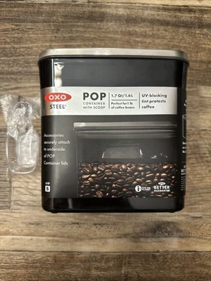OXO Steel POP Container w/ Scoop Airtight 1.7 Qt, 1.7 L UV for Coffee Beans NEW - Image 1 of 4