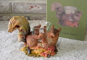 Vintage Squirrel Harvest Votive Candle Holder Fall Leaves Acorns Resin New Box - Picture 1 of 15