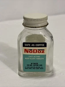 Vtg No Doz Keep alert Stay awake Tablets. Glass Bottle Safe As Coffee Label 1970 - Picture 1 of 5