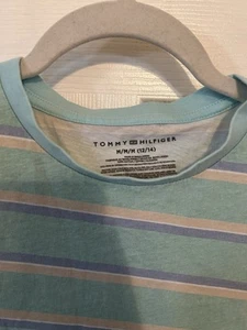 Tommy Hilfiger Boys' Short Sleeve Striped Blue/tan /green Size 12/14 - Picture 1 of 5