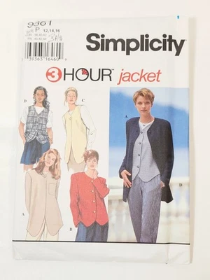 Jacket Vest Blazer Simplicity Sewing Pattern 9361 Fast 3 Hour Size 12 14 16 UC - Image 1 of 2